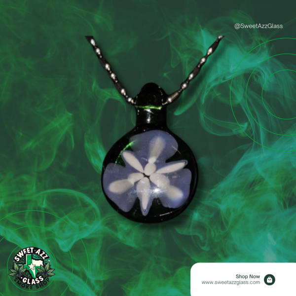 Green Glass Pendant With Imploded Flower