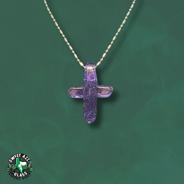 Handcrafted Stained Glass Cross Pendant - Purple (2)