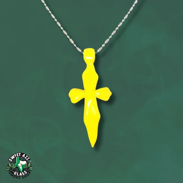 Handcrafted Stained Glass Cross Pendant - Yellow (2)