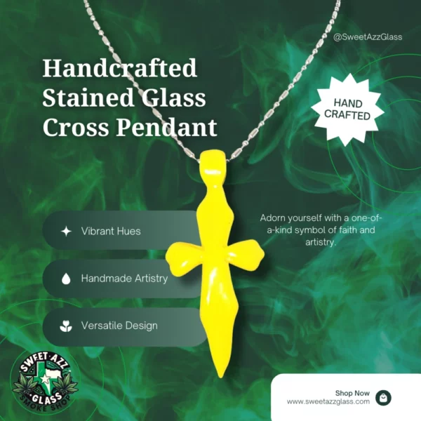 Handcrafted Stained Glass Cross Pendant - Yellow